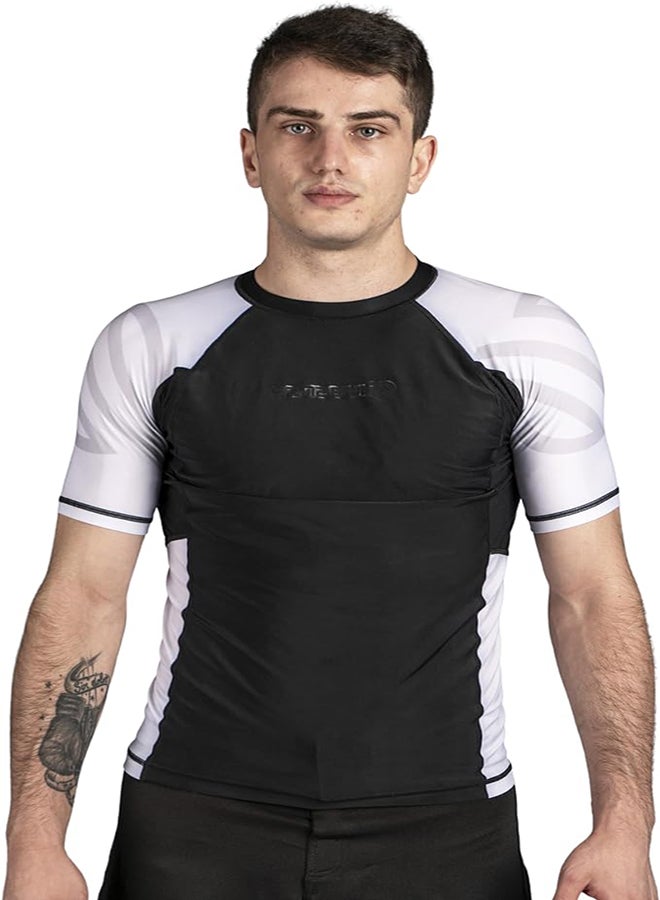 Sanabul Essential Short Sleeve Compression Shirt for Men | MMA Wrestling Jiu Jitsu BJJ Base Layer Rash Guard | Workout Men's Compression Shirt (Small, White)