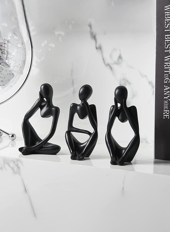 Hometaste Abstract Resin Thinker Statue Set Elegant Home Decor Sculptures - Gold,White,Black Accents For Office, Living Room, Bookshelf - 3-Piece Set (Black)