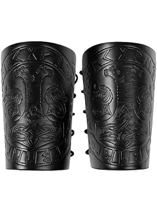 Viking Arm Bracer, Embossed Norse Symbol Faux Leather Arm Armor, Medieval Faux Leather Arm Wristband for LARP