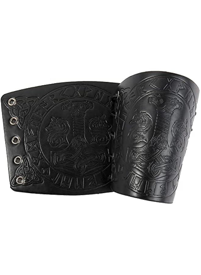 Viking Arm Bracer, Embossed Norse Symbol Faux Leather Arm Armor, Medieval Faux Leather Arm Wristband for LARP