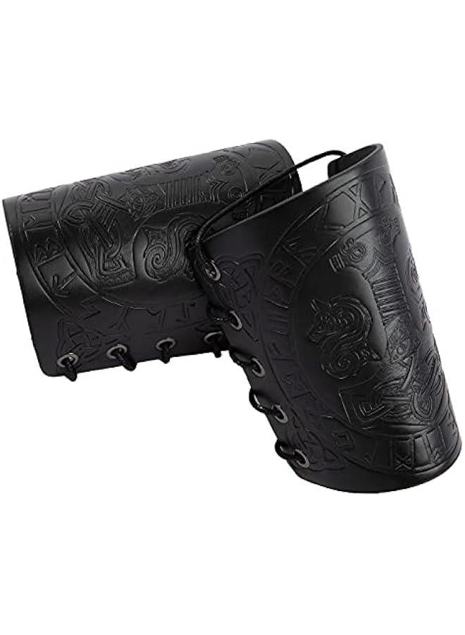 Viking Arm Bracer, Embossed Norse Symbol Faux Leather Arm Armor, Medieval Faux Leather Arm Wristband for LARP