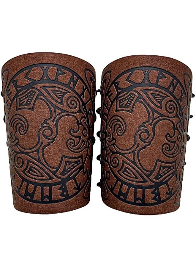 Viking Arm Bracer, Embossed Norse Symbol Faux Leather Arm Armor, Medieval Faux Leather Arm Wristband for LARP