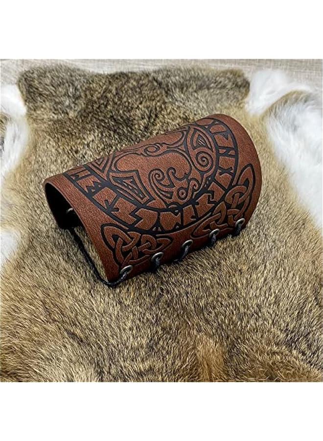 Viking Arm Bracer, Embossed Norse Symbol Faux Leather Arm Armor, Medieval Faux Leather Arm Wristband for LARP