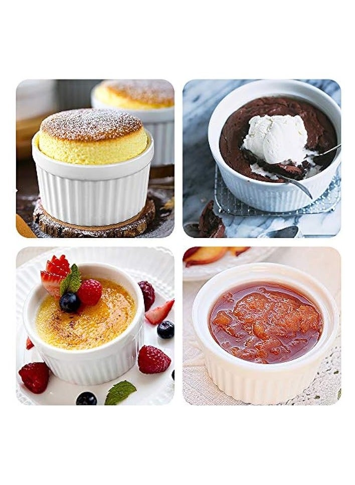 Porcelain Ramekins 4OZ,Set of 8, Souffle Dishes, Oven Safe Ramekin Bowls Serving For Creme Brulee, Custard, Pudding, Mini Desserts, Jam, Dips, Sauces