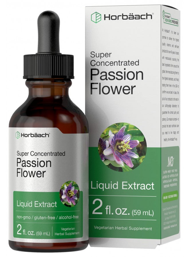 Horbäach P ion Flower Tincture | 2 Fl Oz | Alcohol Free Liquid Extract Drops | Super Con Centrumrated Supplement | Vegetarian, Non Gmo, Gluten Free