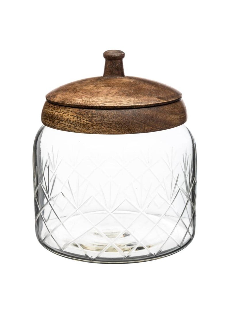 Glass Jar W Wooden Lid 16 Cm