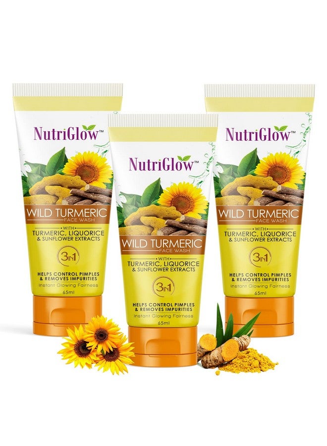 Wild Turmeric Natural Face Wash For Dry Skin Tan Removal And Skin Brightening For Women Glowing Skin Repair Sun Damage 65Ml Each Pack Of 3