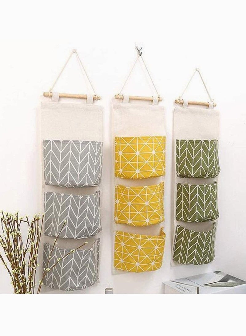 Wall Hanging Storage Bag Waterproof Over The Door Closet Organizer Organizer Linen Farbric Hanging Pocket Organizer with 3 Remote-Sized Pockets for Bedroom