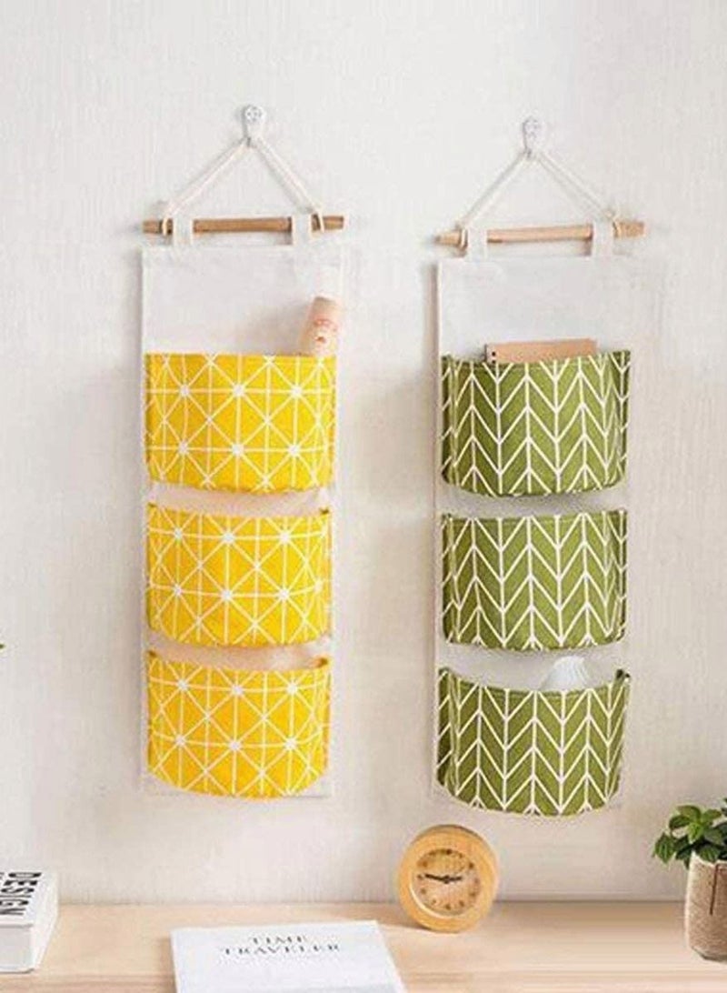 Wall Hanging Storage Bag Waterproof Over The Door Closet Organizer Organizer Linen Farbric Hanging Pocket Organizer with 3 Remote-Sized Pockets for Bedroom
