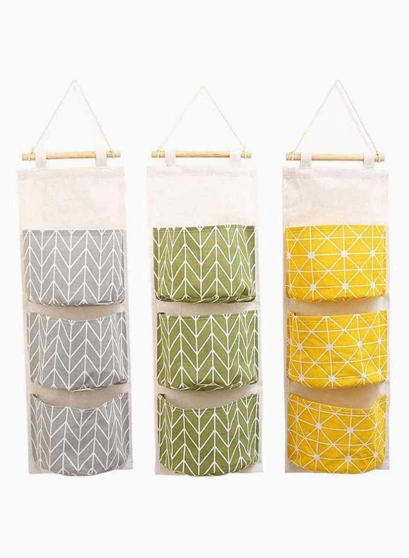 Wall Hanging Storage Bag Waterproof Over The Door Closet Organizer Organizer Linen Farbric Hanging Pocket Organizer with 3 Remote-Sized Pockets for Bedroom
