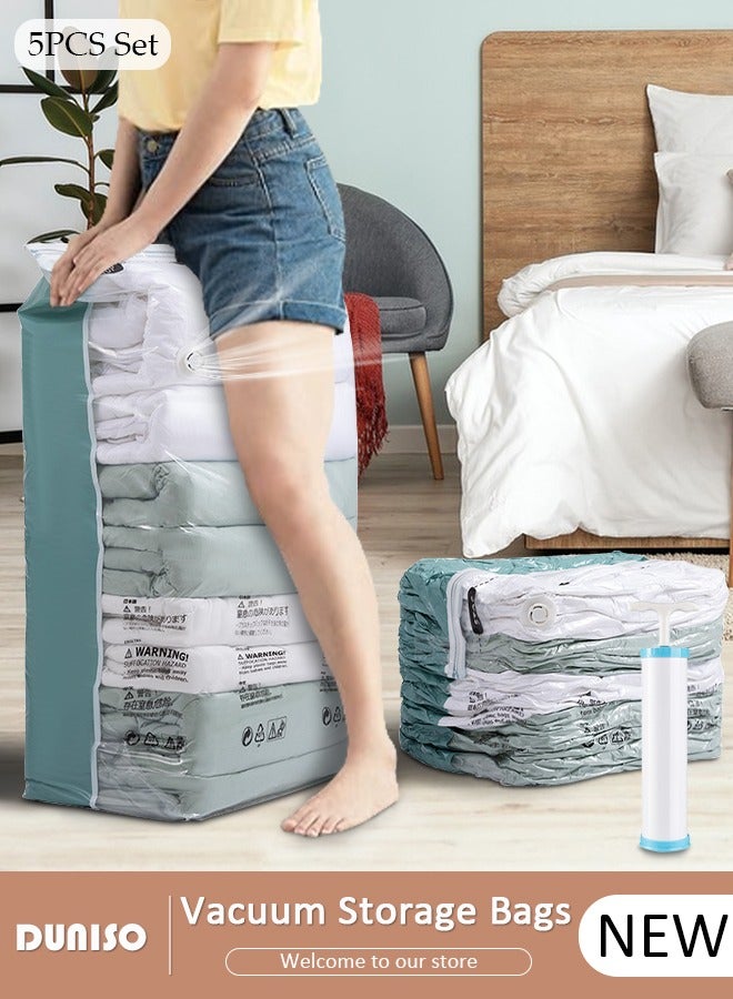 50*70*30 cm Cube Vacuum Storage Bags-5 Compression Bags No Pump or Pump Needed Reusable Compression Bags Large Space Saver Home Packing Organizers for Packing, Clothes, Comforters, Blankets