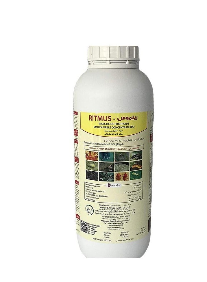 Ritmus Insecticide Pyrethroid Pesticide is a Highly Effective Pest Control Solution Designed for Both Indoor and Outdoor Plants This 1 Liter Formulation Utilizes Pyrethroid Technology to Provide Quick Knockdown and Long Lasting Protection Against a Wide Variety of Plant Damaging Insects.