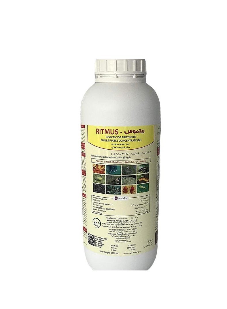 Ritmus Insecticide Pyrethroid Pesticide is a Highly Effective Pest Control Solution Designed for Both Indoor and Outdoor Plants This 1 Liter Formulation Utilizes Pyrethroid Technology to Provide Quick Knockdown and Long Lasting Protection Against a Wide Variety of Plant Damaging Insects.