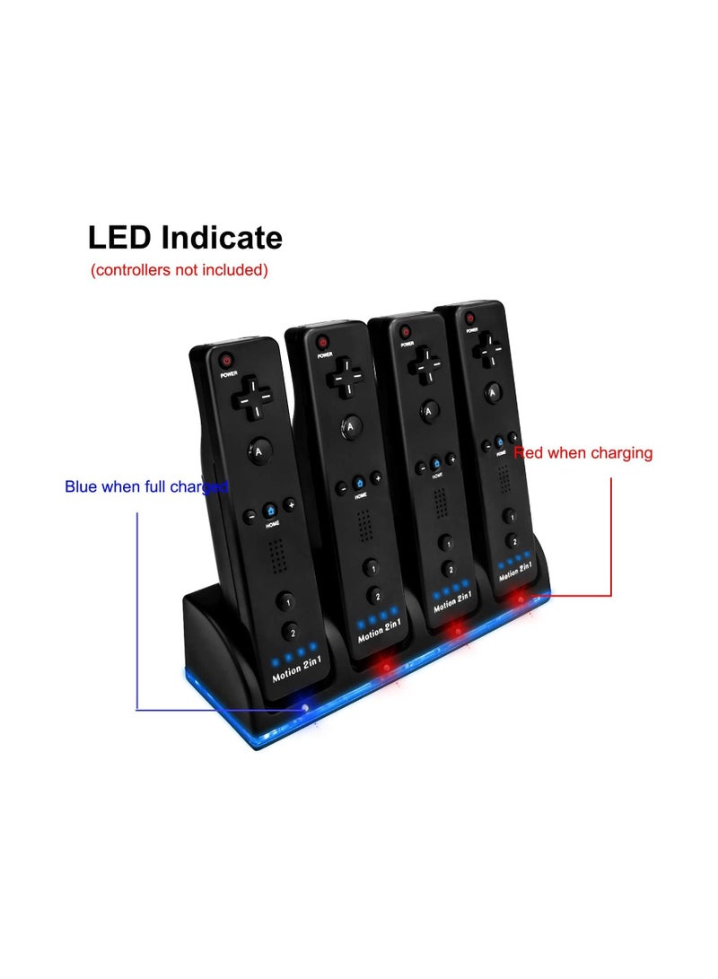 Upgraded 4-Port Wii Remote Controller Charging Station with 4 Battery Packs, USB Charging Cable, and LED Indicator - Compatible with Nintendo Wii Remotes