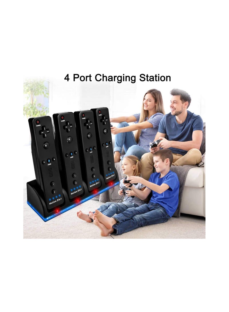 Upgraded 4-Port Wii Remote Controller Charging Station with 4 Battery Packs, USB Charging Cable, and LED Indicator - Compatible with Nintendo Wii Remotes