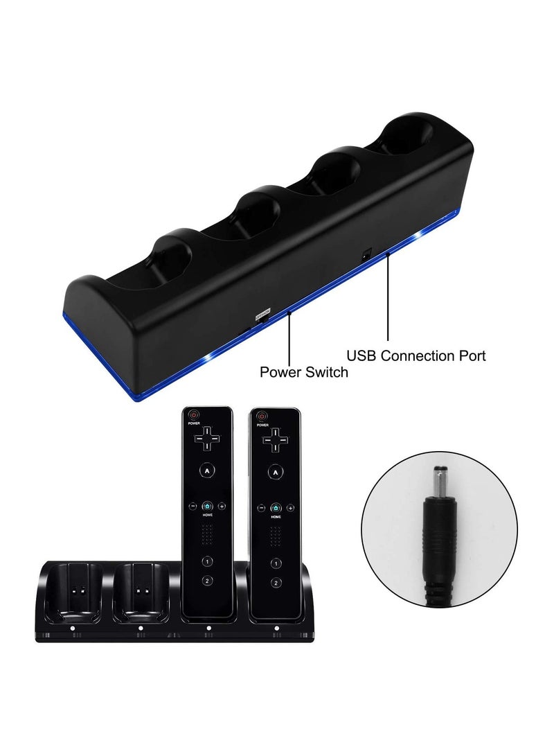 Upgraded 4-Port Wii Remote Controller Charging Station with 4 Battery Packs, USB Charging Cable, and LED Indicator - Compatible with Nintendo Wii Remotes