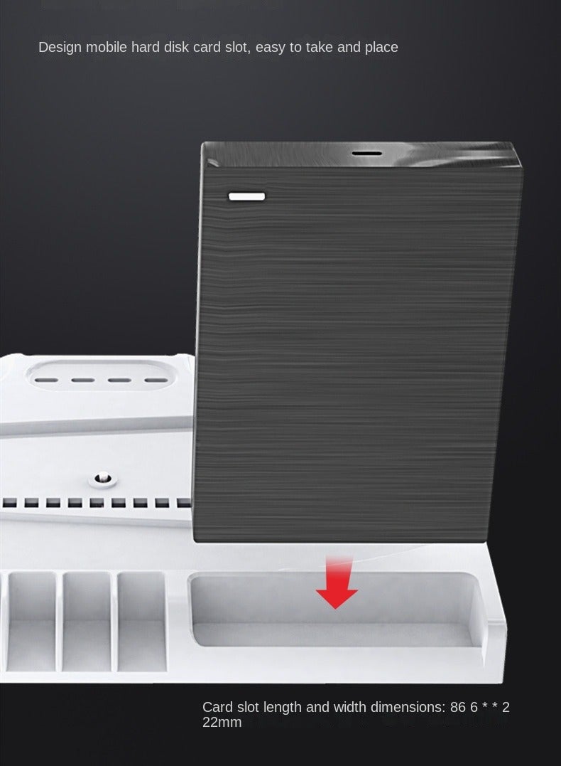PS5 Slim slim and lightweight host cooling base, dual handle base for charging, portable hard drive, remote control, disc storage
