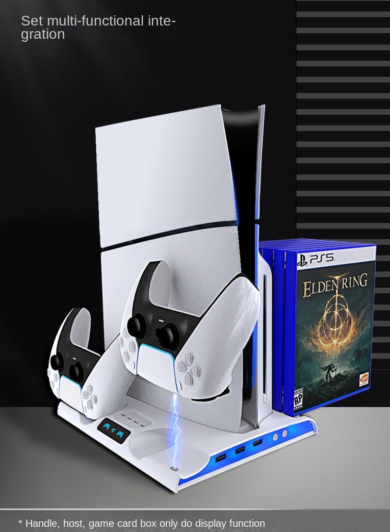 PS5 Slim slim and lightweight host cooling base, dual handle base for charging, portable hard drive, remote control, disc storage