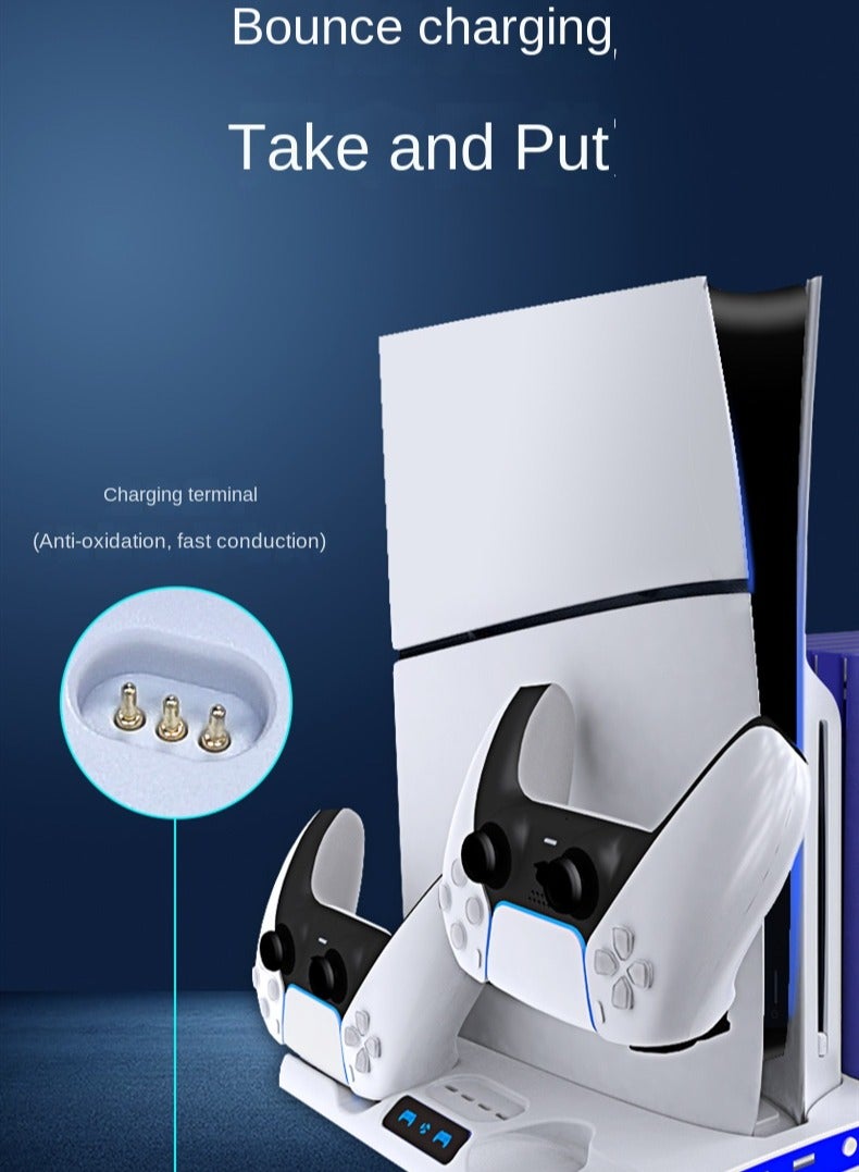 PS5 Slim slim and lightweight host cooling base, dual handle base for charging, portable hard drive, remote control, disc storage
