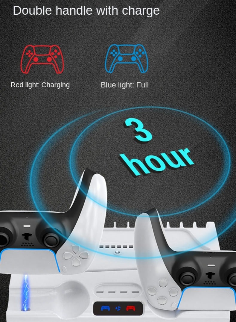 PS5 Slim slim and lightweight host cooling base, dual handle base for charging, portable hard drive, remote control, disc storage