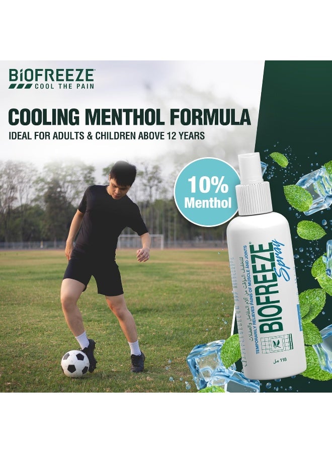 Pain Relief Spray, Temporary Relief From Muscle & Joint Pain, Soothing Natural Menthol With Ilex, 118Ml