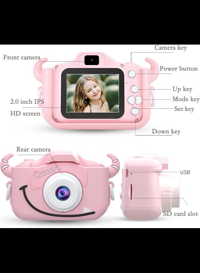 Kids Camera with Silicone Case, Video Camera for Children with Fun Games, Kids Digital Camera with Special Effects, Rechargeable Battery, Ideal for Boys and Girls (Pink Cow 8G)