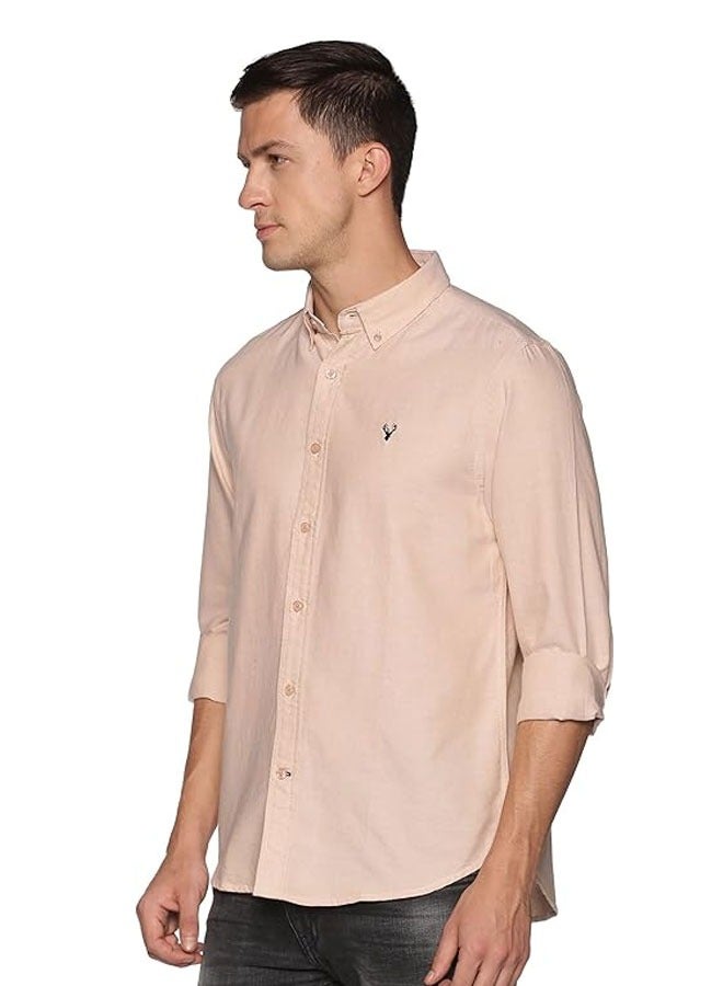 U.S. ELK Men's Button Down Shirt | Casual Slim Fit, Long Sleeve Oxford Shirts For Men | Smart Fit Cuff - Beige