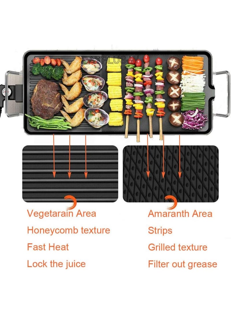 Electric Grill, 1500W Teppanyaki Grill Pan , Non-Stick Hot Plate, 5 Gear Temperature, Easy Clean BBQ Barbecue Grill for Party Camping Festival Cooking XL 67x29.5x8.5cm