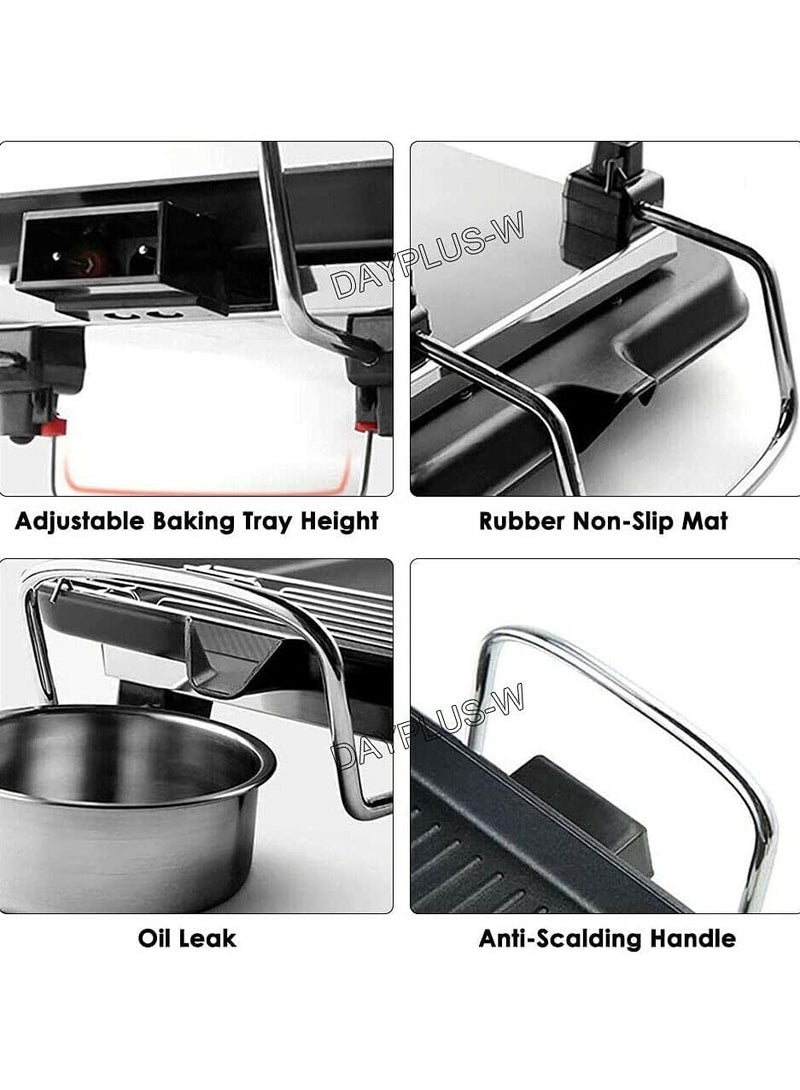 Electric Grill, 1500W Teppanyaki Grill Pan , Non-Stick Hot Plate, 5 Gear Temperature, Easy Clean BBQ Barbecue Grill for Party Camping Festival Cooking XL 67x29.5x8.5cm