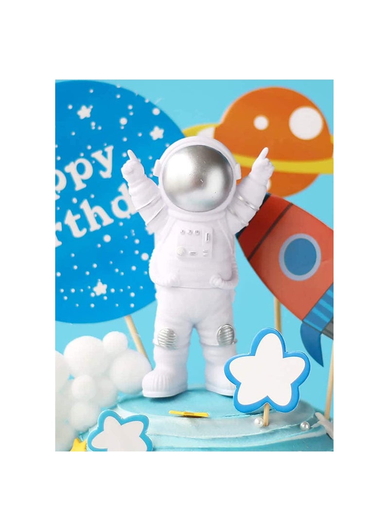 Outer Space Astronaut Cake Toppers - Set of 11 - Astronaut Figurines, Rocket, Stars, Clouds, Balls and Happy Birthdany Cake Decor