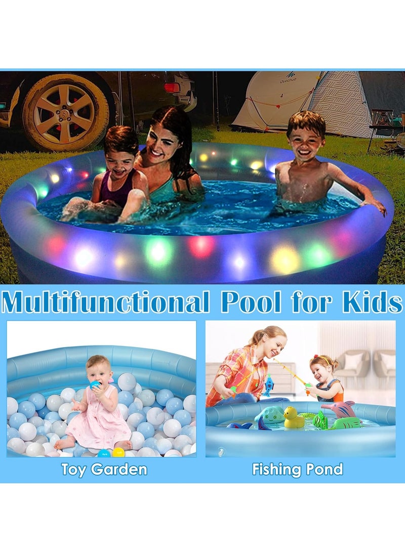 Inflatable Pool With LED Lights Swimming Kiddie Pools Family Above Ground Blow Up Pool For Kids Adults Outdoor Garden Backyard Summer Water Party