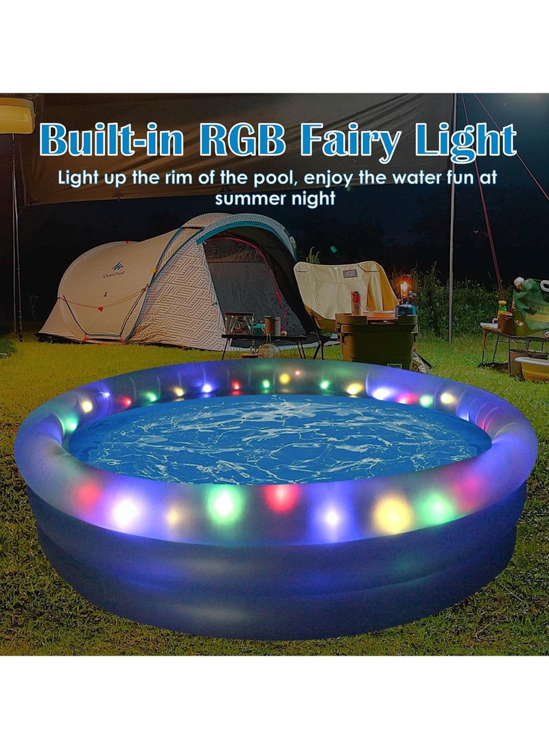 Inflatable Pool With LED Lights Swimming Kiddie Pools Family Above Ground Blow Up Pool For Kids Adults Outdoor Garden Backyard Summer Water Party