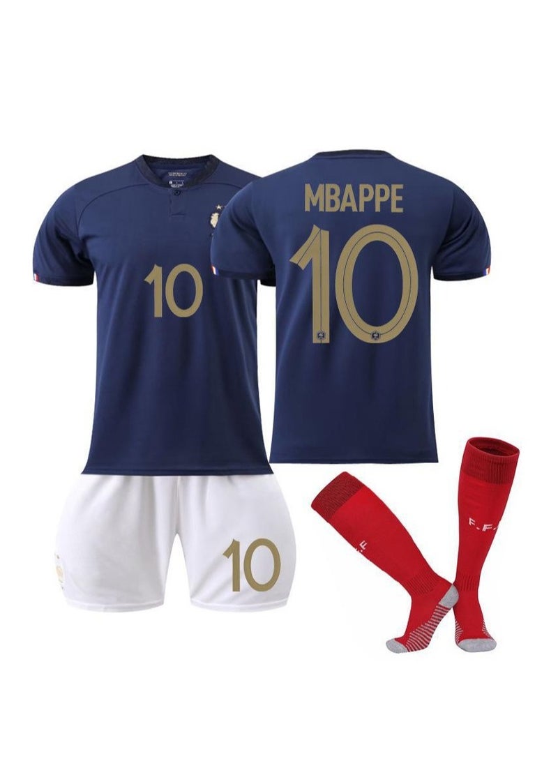 Youth Adults Children Football Jersey Socks Set France 10 Mbappe Fans Children's Jersey with Football Socks France Team Mbappe Fans Football Jersey Set France 2022 World Cup Jersey, White, 12 Years Old