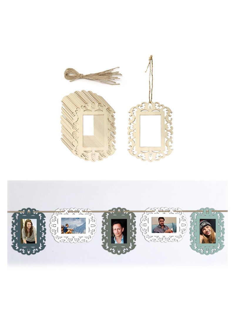 Wooden Picture Frames Creativity with 12 Blank Unfinished Wooden Picture Frames Perfect for DIY Crafts Home Decor and Tree Hanging Includes Jute Rope for Wallet Sized Photo Masterpieces