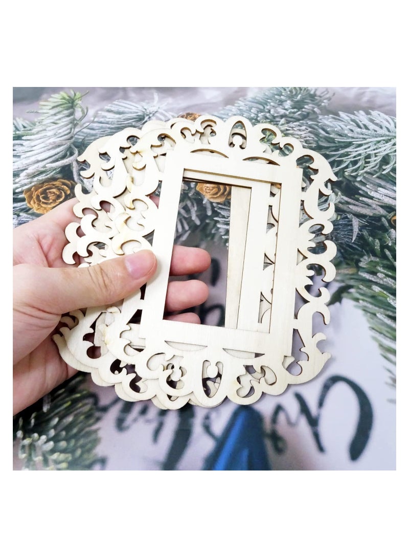 Wooden Picture Frames Creativity with 12 Blank Unfinished Wooden Picture Frames Perfect for DIY Crafts Home Decor and Tree Hanging Includes Jute Rope for Wallet Sized Photo Masterpieces