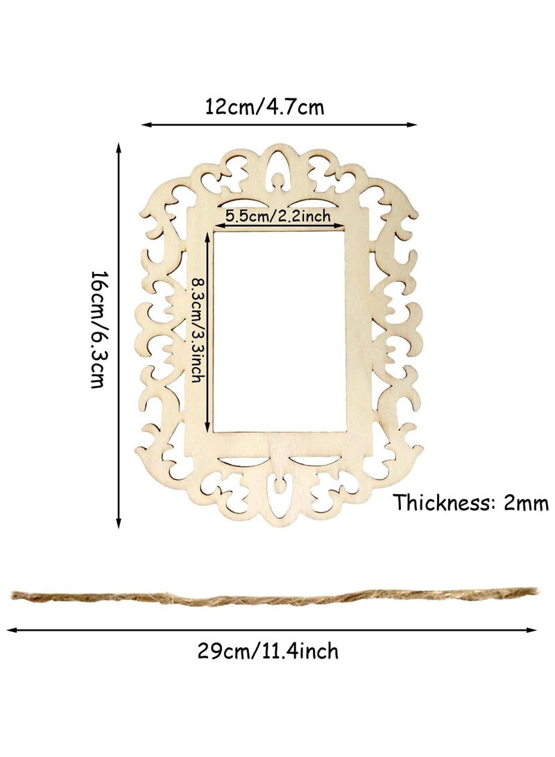 Wooden Picture Frames Creativity with 12 Blank Unfinished Wooden Picture Frames Perfect for DIY Crafts Home Decor and Tree Hanging Includes Jute Rope for Wallet Sized Photo Masterpieces