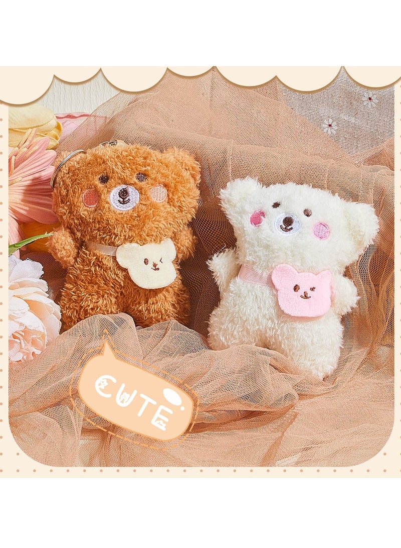 Plush Bear Keychain for Backpacks, Aesthetic Stuffed Animal Keyring Pendant Mini Fluffy Cute Keychain Bear Backpack Charms Plush DIY Decorations for Gift Box Filled Party Decorations 6 Pcs