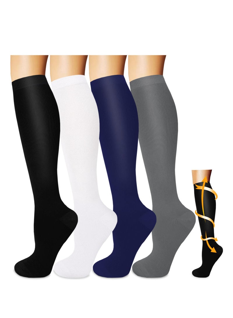 Compression Socks for Men and Women, 4 Pairs, 20-30 mmHg for Athletic Performance and Travel, Reduce Calf Pain and Speed Recovery, Available in Multiple Colors, Size L/XL