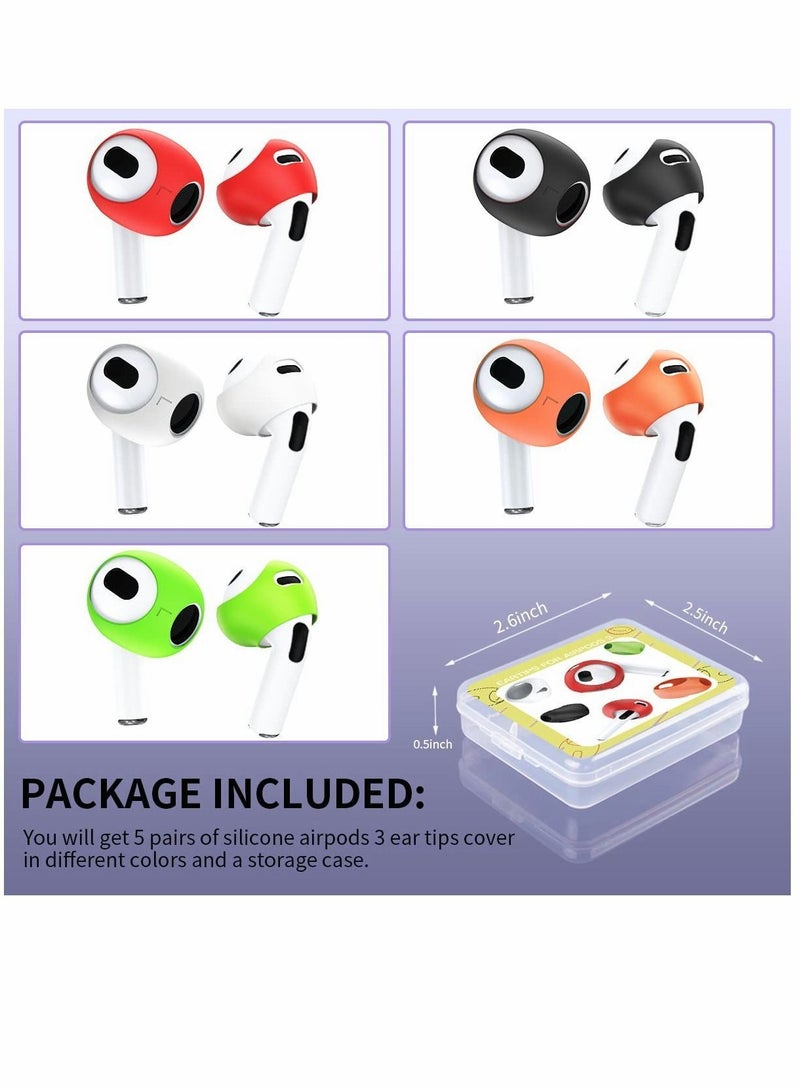 Ear Tips Covers for AirPods 3 Fit in The Case Anti Scratches/Slip/Dust/Shock Silicone Accessories Compatible with 3rd Generation (5 Pairs/5 Colors)
