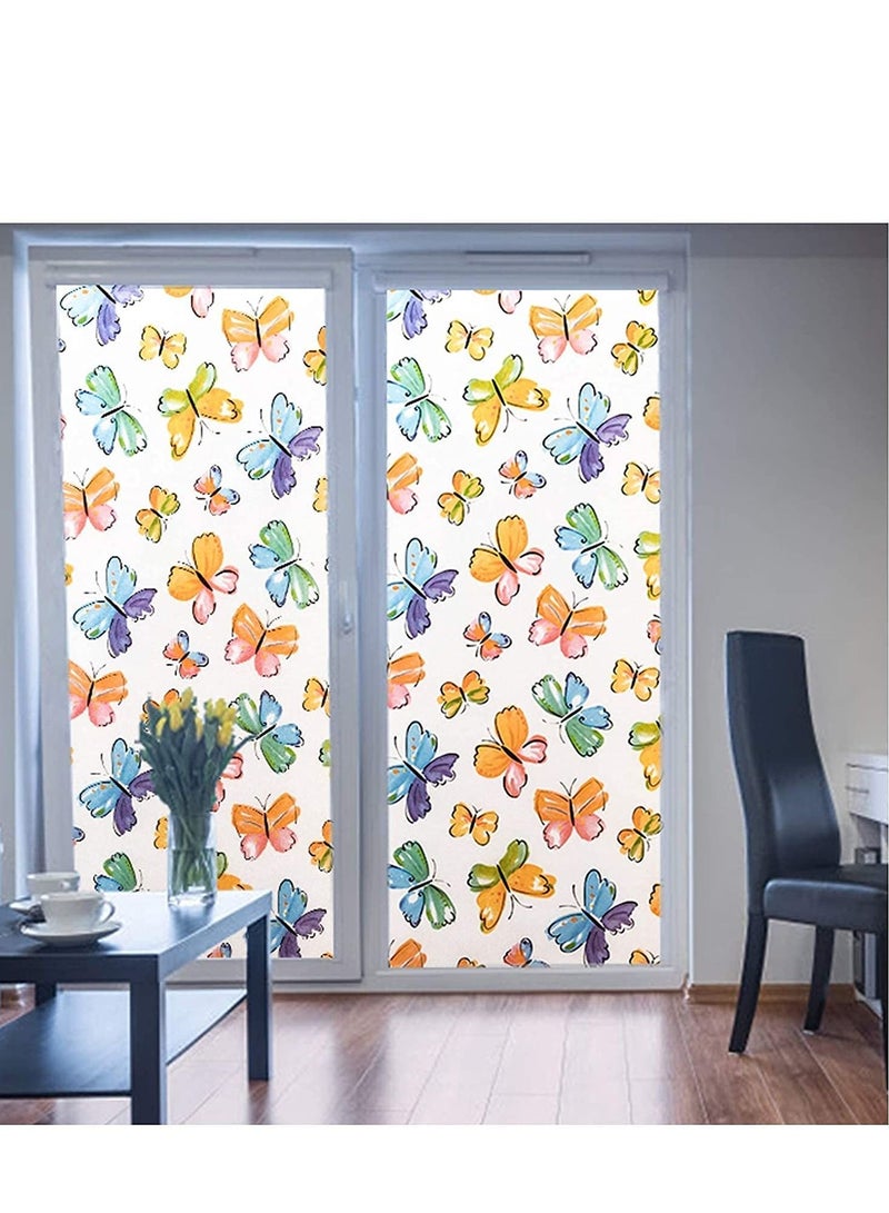 Window Film Privacy Frosted Decorative Colorful Removable No-Adhesive 3D Glass Sticker Butterfly Stained for Home Office Kids Study Meeting Room(50x 200cm)