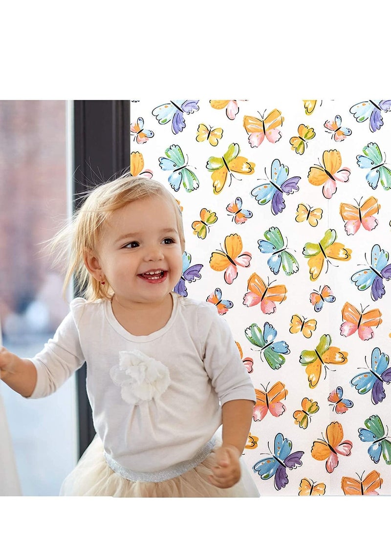 Window Film Privacy Frosted Decorative Colorful Removable No-Adhesive 3D Glass Sticker Butterfly Stained for Home Office Kids Study Meeting Room(50x 200cm)