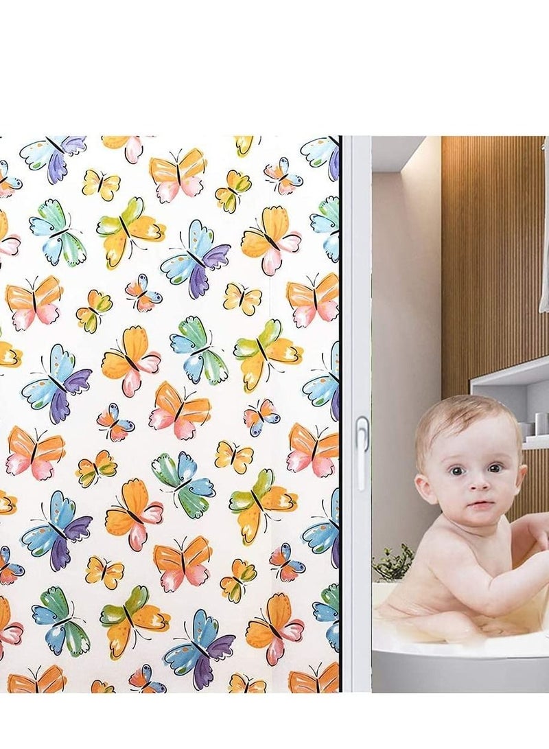 Window Film Privacy Frosted Decorative Colorful Removable No-Adhesive 3D Glass Sticker Butterfly Stained for Home Office Kids Study Meeting Room(50x 200cm)