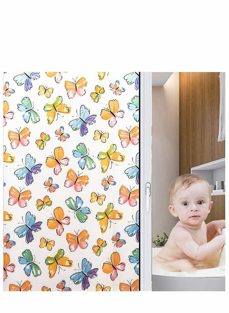 Window Film Privacy Frosted Decorative Colorful Removable No-Adhesive 3D Glass Sticker Butterfly Stained for Home Office Kids Study Meeting Room(50x 200cm)