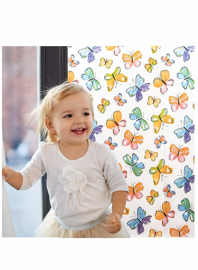 Window Film Privacy Frosted Decorative Colorful Removable No-Adhesive 3D Glass Sticker Butterfly Stained for Home Office Kids Study Meeting Room(50x 200cm)