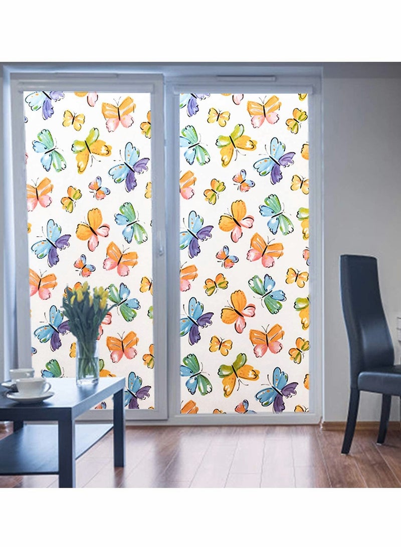 Window Film Privacy Frosted Decorative Colorful Removable No-Adhesive 3D Glass Sticker Butterfly Stained for Home Office Kids Study Meeting Room(50x 200cm)