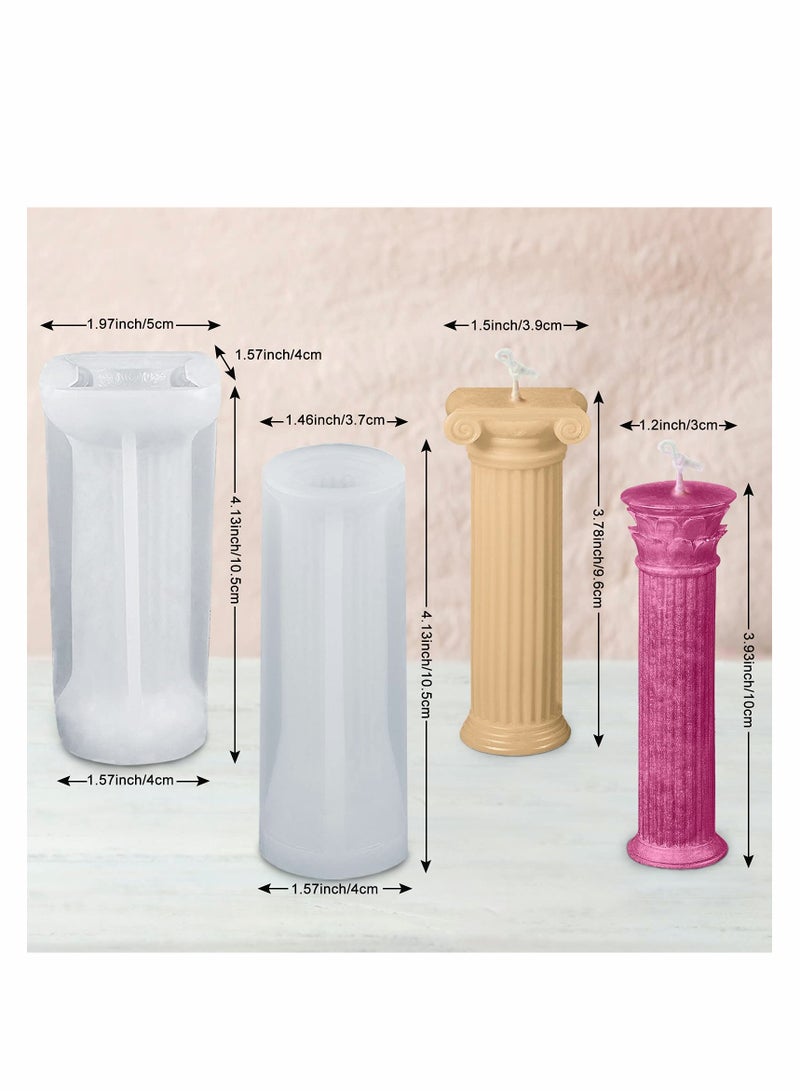 2 Pieces 3D Roman Column Candle Molds Ancient Pillars Silicone Moulds Stripe Shape Cylinder Candle Moulds Epoxy Casting Soap Molds for DIY Wedding Dinner Candle Making Supplies