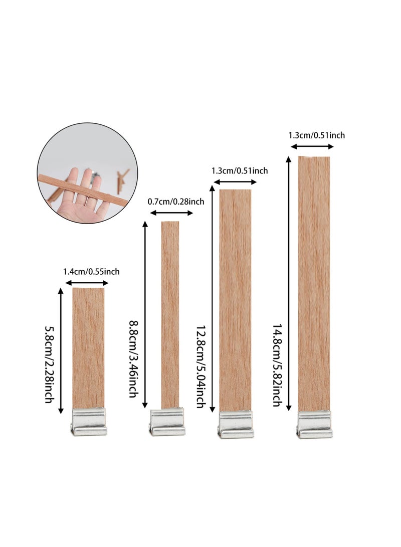 40 Pcs Wood Wicks Kit for Candle Making, Wooden Candle Wicks Smokeless, 4 Size Natural Wooden Wick Cores with 40 Iron Stand Smokeless Scented Candle Holder, for Candle Making Candle DIY Craft
