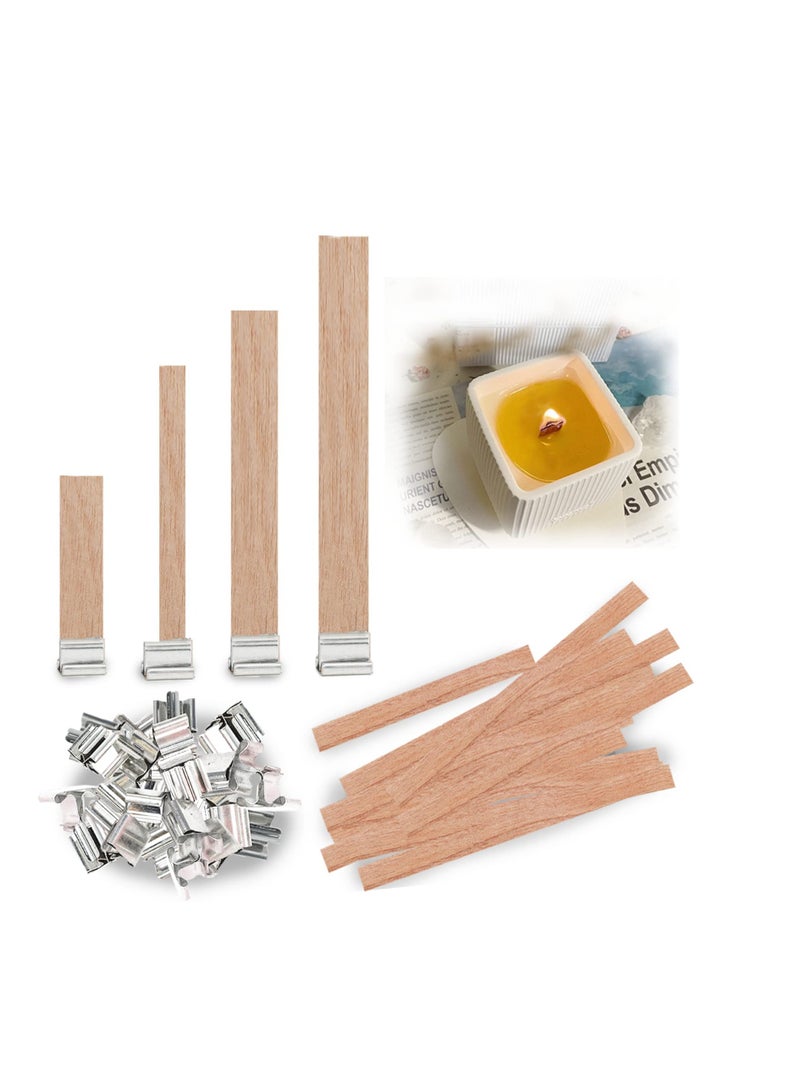 40 Pcs Wood Wicks Kit for Candle Making, Wooden Candle Wicks Smokeless, 4 Size Natural Wooden Wick Cores with 40 Iron Stand Smokeless Scented Candle Holder, for Candle Making Candle DIY Craft