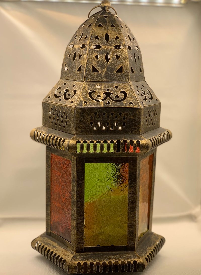 Ramadan Fanoos Bronze Color Steel Case Multicolor Glass,