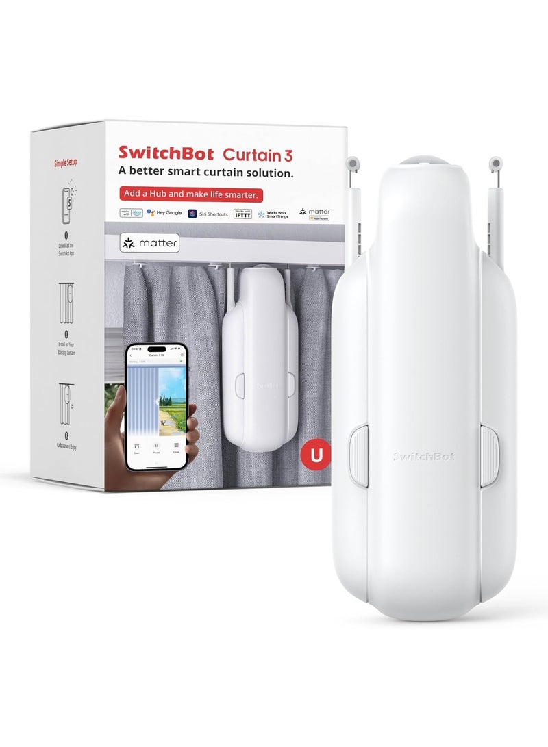 SwitchBot Smart Automatic Curtain Opener - Bluetooth Remote Control with App/Timer, Upgraded High Performance Motor, Compatible with Alexa, Google Home (SwitchBot Hub Required) (Curtain 3, U Rail)